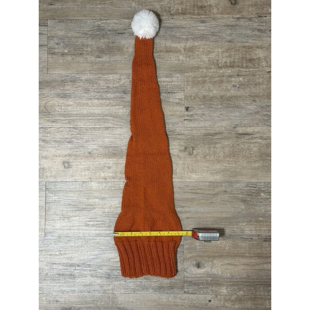 New Hand Knitted Pumpkin Orange Acrylic Faux Fur PomPom Stocking Cap Hat Adult